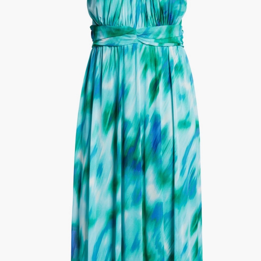 Maggy London Blue and Green Maxi Halter Dress